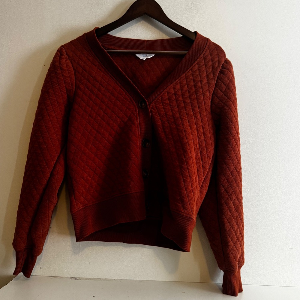 Time and Tru Women's XS Burnt Orange Quilted Cardigan Fall Basics